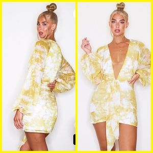 PRETTY LITTLE THING. Deep plunge chiffon dress.